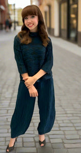 GRIZAS COWL NECK MIDNIGHT BLUE CIRCLE SILK LINEN BLOUSE